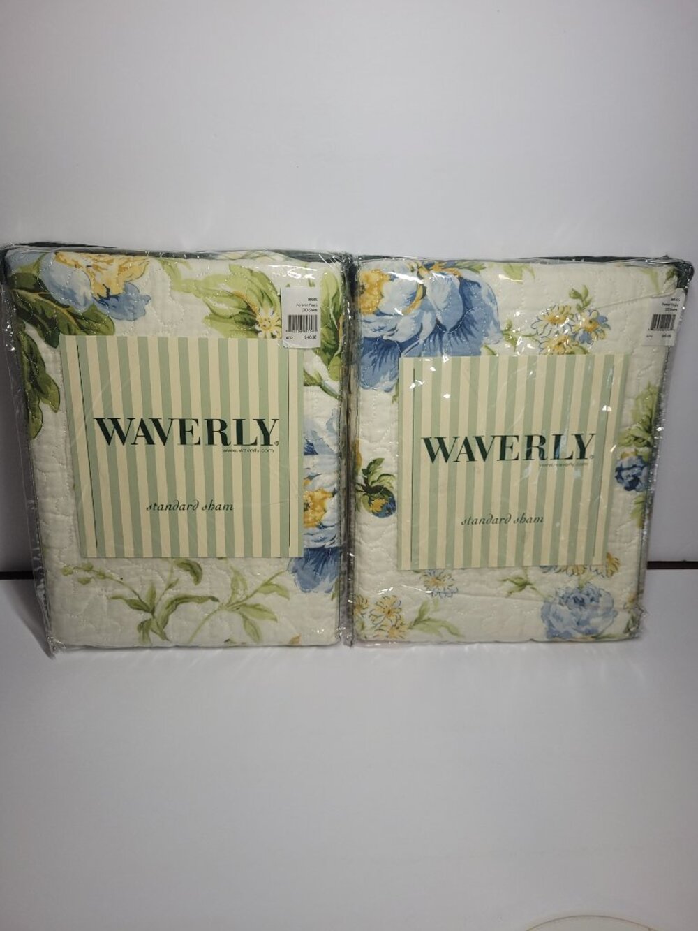 Set of 2 Waverly Forever Yours Standard Pillow Shams Blue Yellow Flowers Plaid